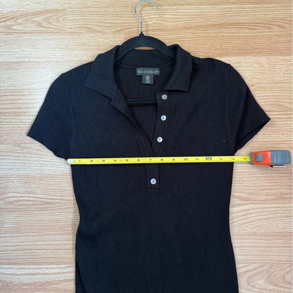 House of Harlow 1960 Ribbed Knit Midi Dress Short Sleeve Collared Black Slit, M - Picture 4 of 5